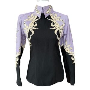 Woods Western Show Shirt Lavender Black Rhinestone Applique Equestrian Women S